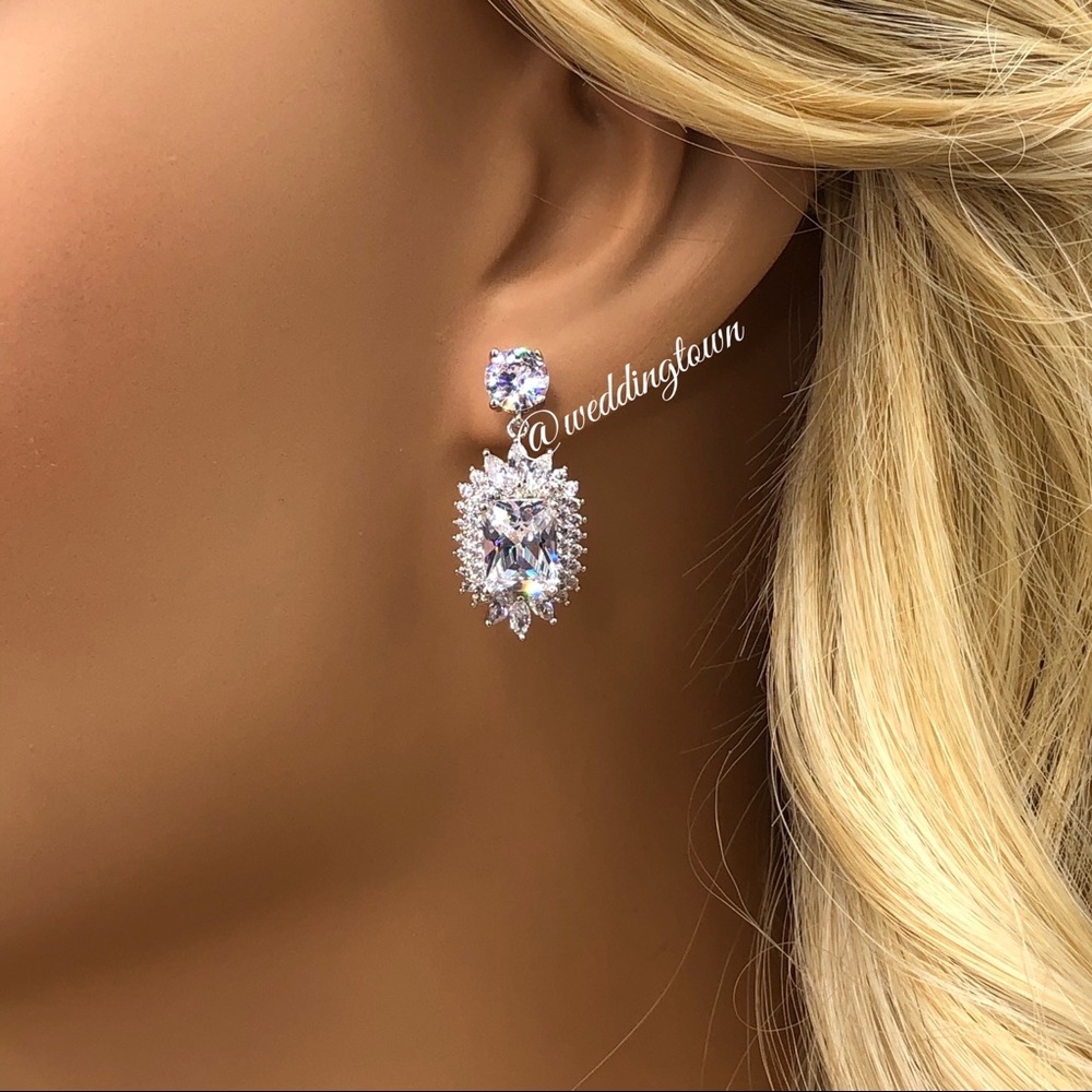 Luxury marquise emerald cut princess earrings